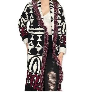 San Lorenzo Long Fringe Wool Blend Cardigan. Sz M.